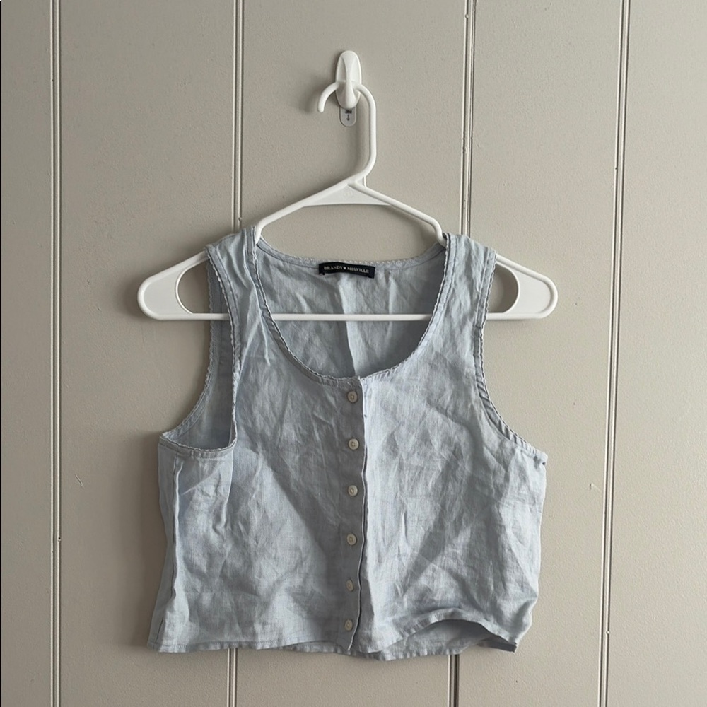 Brandy Melville Light Blue Crop Button-Front Top